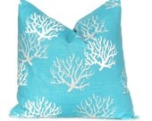 Decorative Throw Pillow Cover Nautical Nursery Beach Decor Sea Coral One 16 x 16 Coastal Blue Aqua on White Slub Premier Prints - FestiveHomeDecor