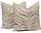 MEMORIAL DAY SALE Decorative Throw Pillow Cover One for 20 x 20 Taupe on Linen Zebra Decorative Pillows Cushion Covers Premier Prints