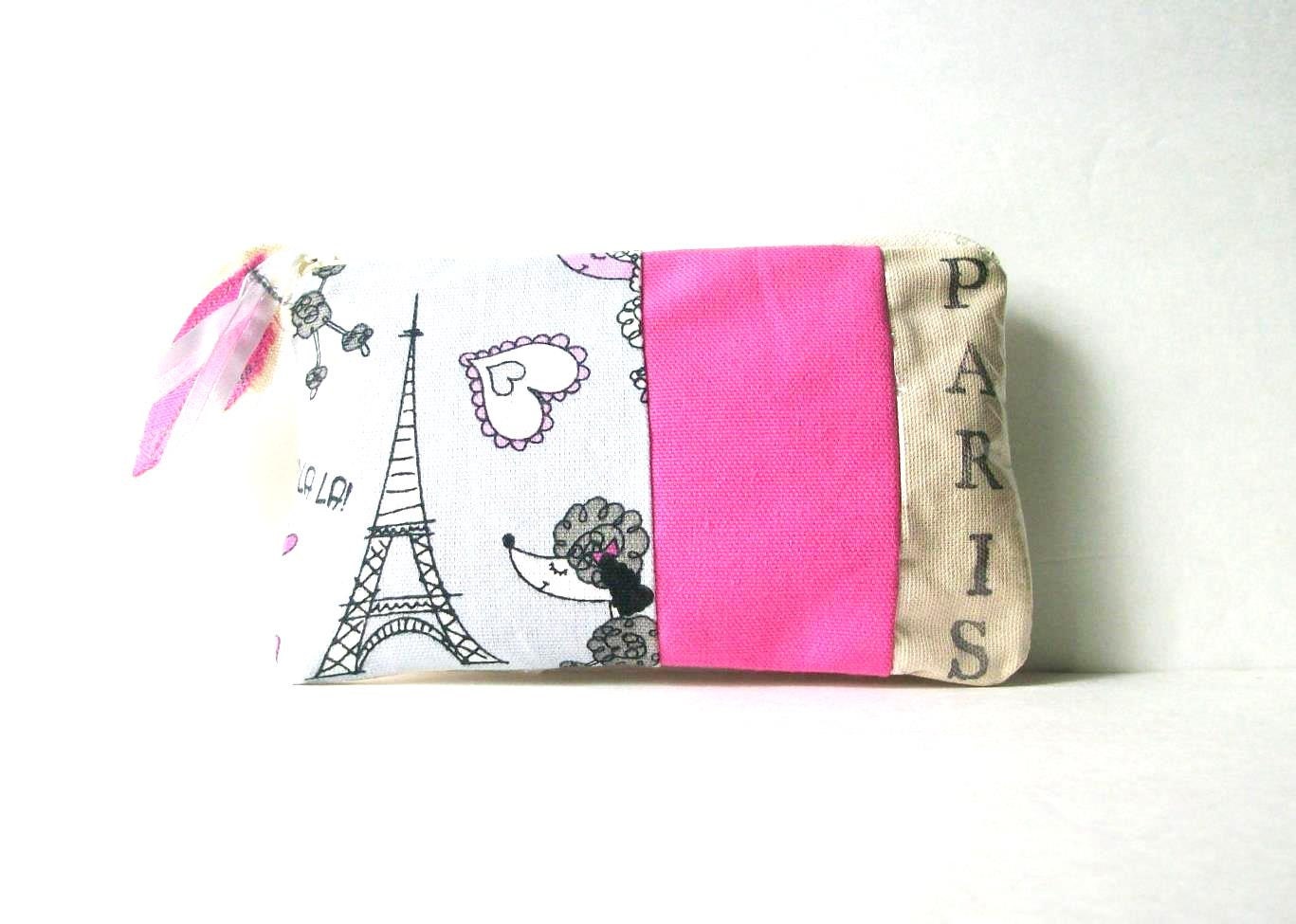PERSONALIZED CLUTCH / pink zipper pouch / paris clutch