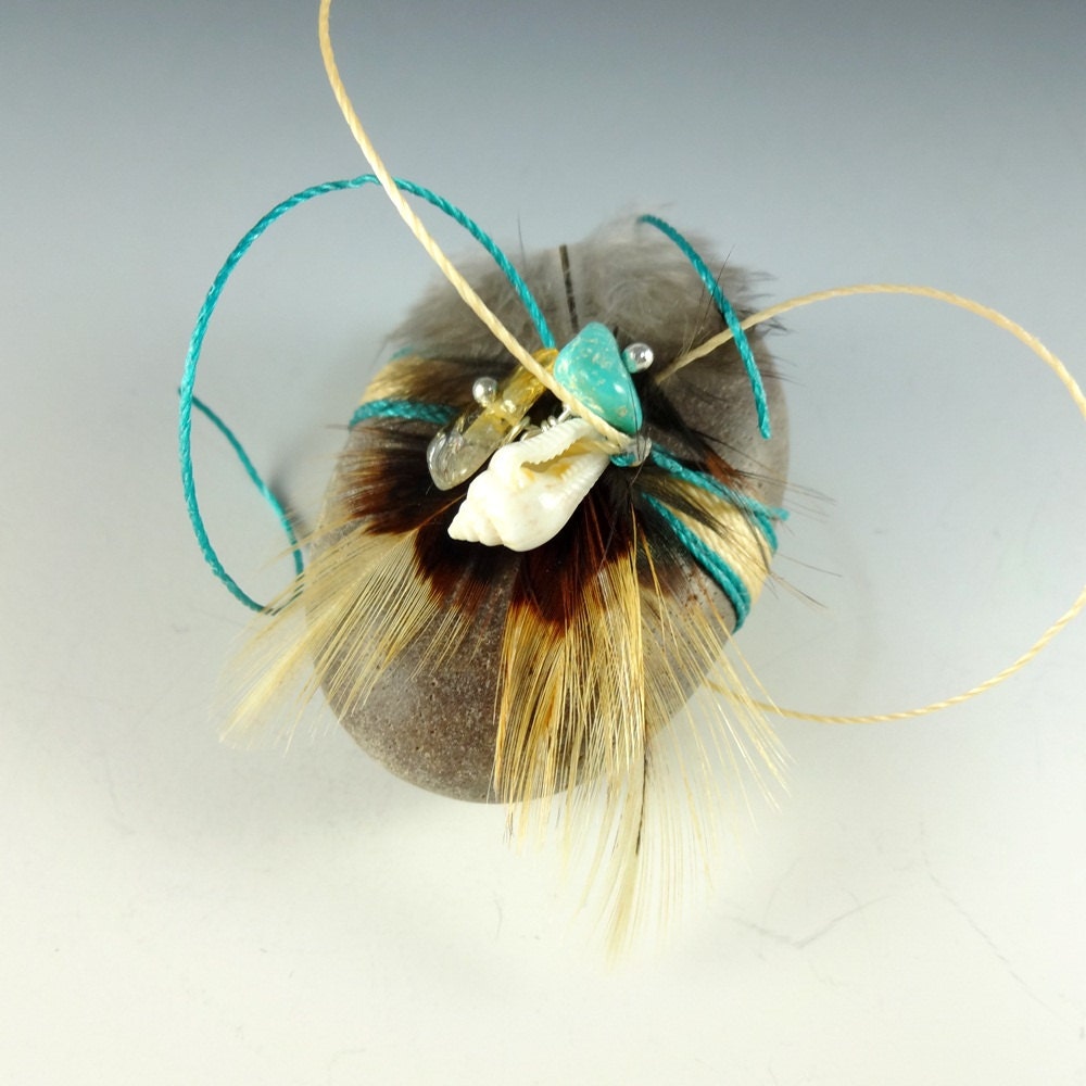 Sculpture Spirit Stone Citrine Turquoise Phoenix Feathers