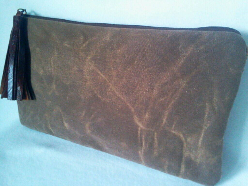 Waxed Canvas Clutch Purse, Brown Waxed Canvas Handbag