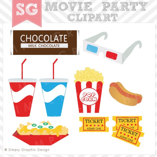 Movie Night Digital Clip Art Illustrations for Personal and Commercial Use