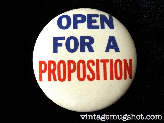 Large Sixties or Early Seventies  button- Open For a Proposition Psychedelic 3 1/2" Free Love Era Hippie sixties Psych