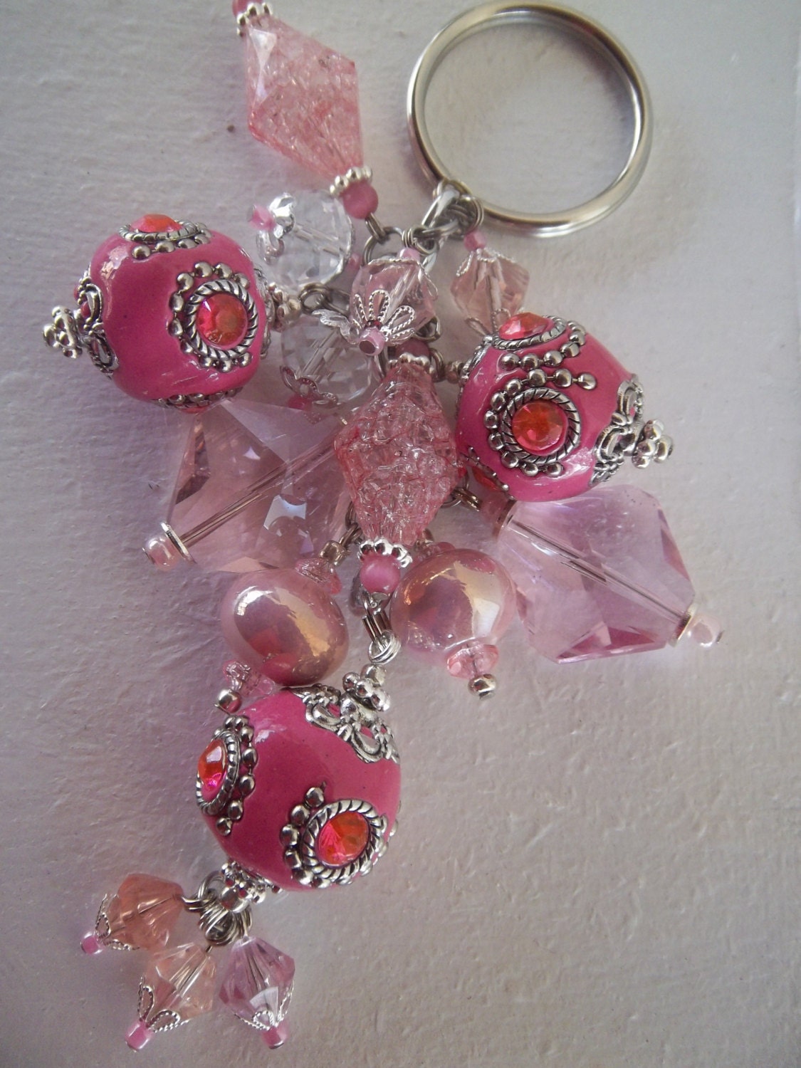Luxurious Pink Beaded Keychain