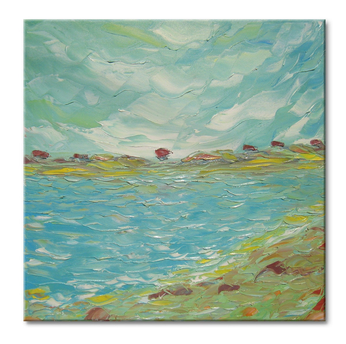 The calm  -  FREE SHIPPING - Original Oil Painting - by SOLOMOON - gallery fine art 16x16 impasto square