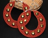 Crochet Hoop Earrings, Drop Earrings, Boho Womans Accessory, brown, rock chick, studed, stud