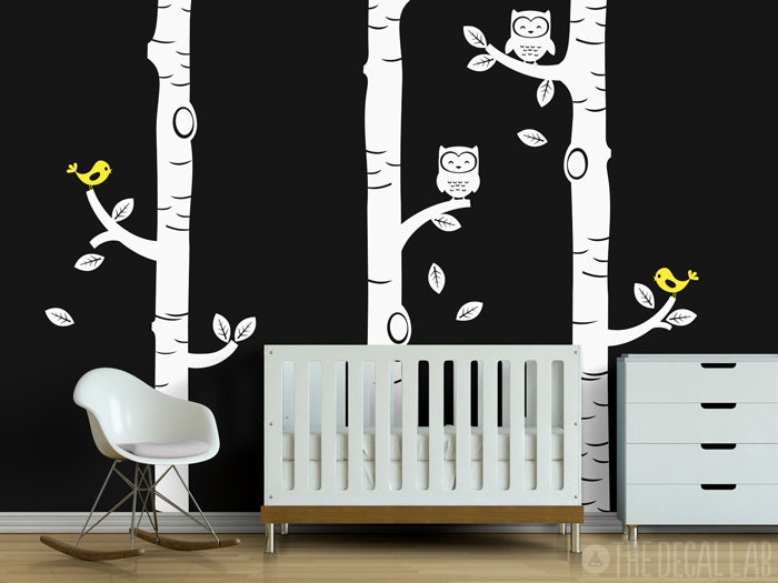 Tree Wall Decal Set with Owls, Birds, Branches, and Leaves, Baby Nursery Wall Stickers