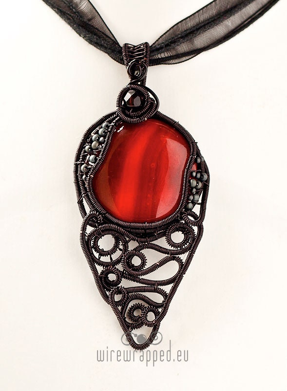 OOAK Red fused glass gothic pendant