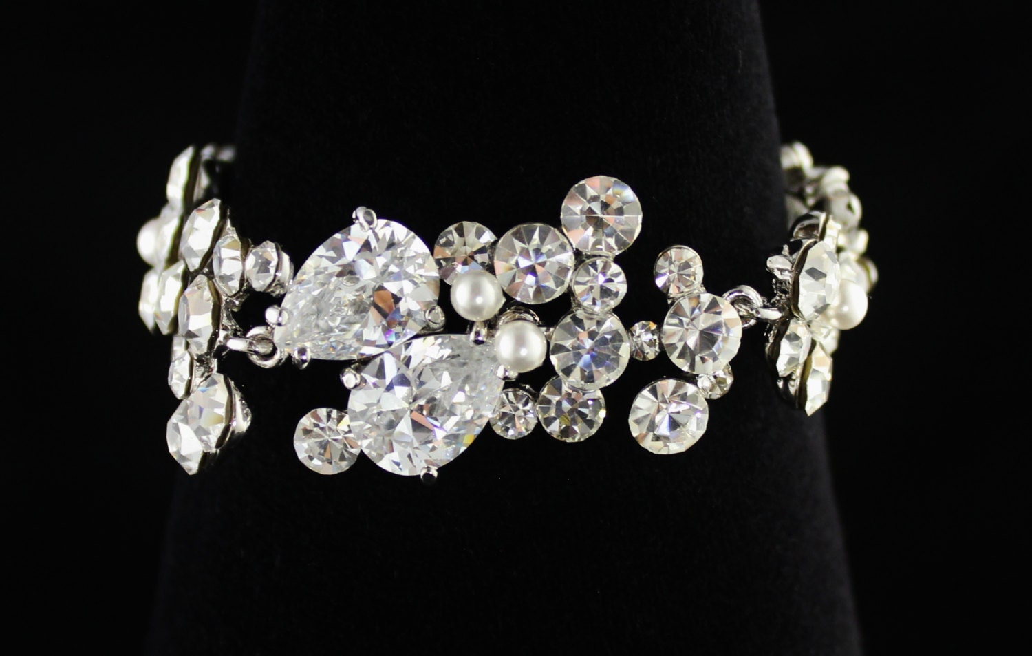 Crystal Bridal Bracelet with Pearls, Bridal Jewelry, Wedding Bracelet, Wedding Jewelry OLIVIA