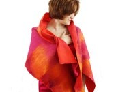 Red Orange Pink Felted Wool Summer Shawl
