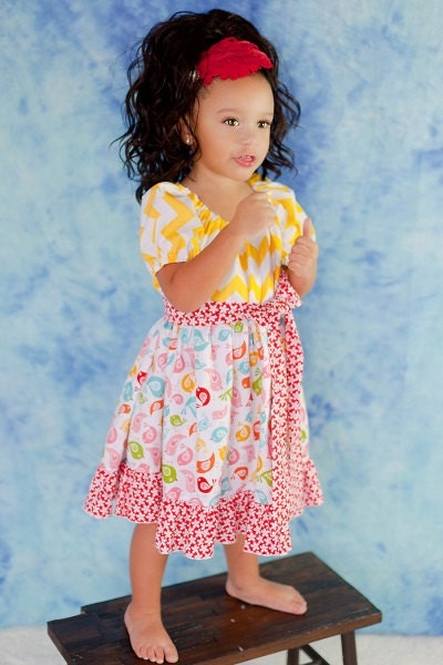 Girls Peasant Dress Spring Summer with Optional Sash in Chick Party Collection