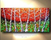 ORIGINAL Painting 24x48 Large Birch Tree Abstract Texture wall decor Artwork Fine art canvas by OTO