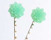Sea foam flower hair slides silver with gift bag green blue
