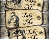 Take Me Alice in Wonderland Favor Tags Digital Collage Sheet DIY Weddings Favor Tags Printable Download  260