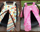 CUSTOM MADE -- Reversible Car Canopy -- Zoology, Groovy Guitars, Chevron, Owls -- 36 Fabric Combinations to Choose From