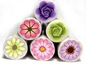 SALE set of 6 Pastel Polymer clay flower canes