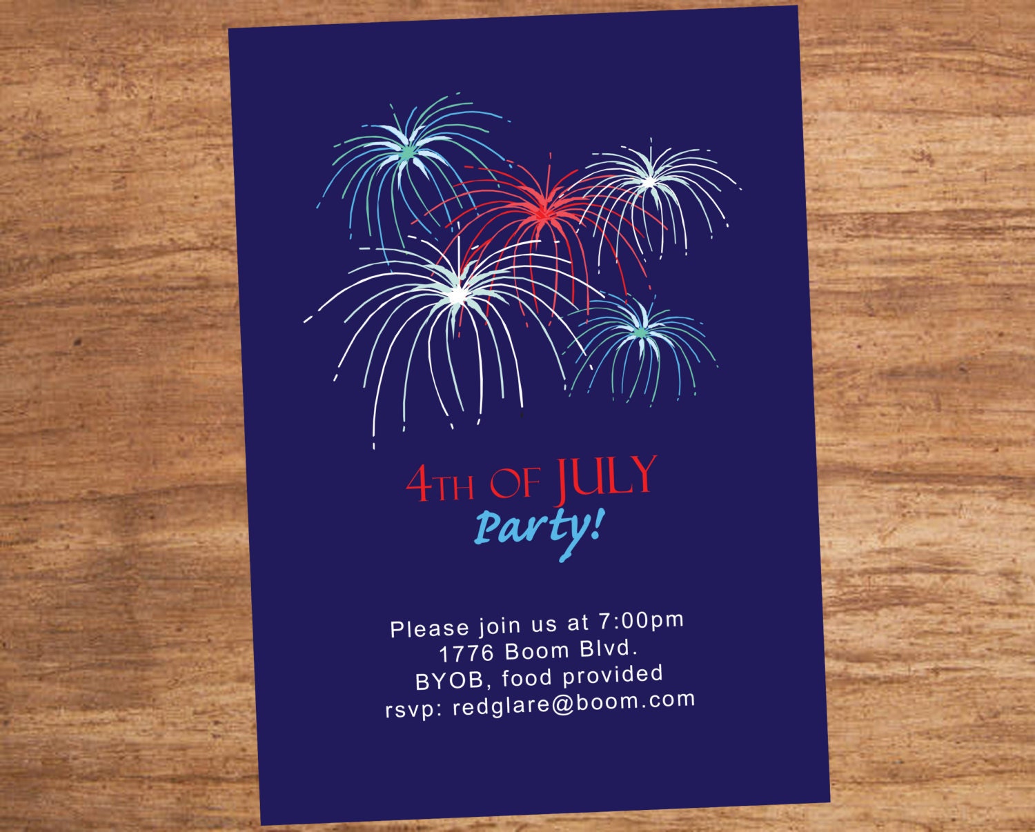 Fireworks 4th of July Custom Invitation