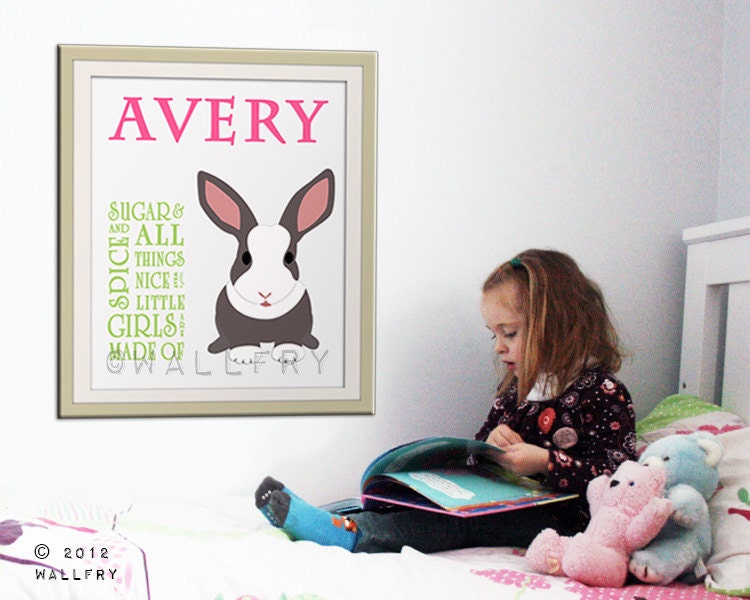 Personalized children art. Sugar and spice print for girls. Personalized name print. Newborn gift nursery art. 16x20 print by WallFry