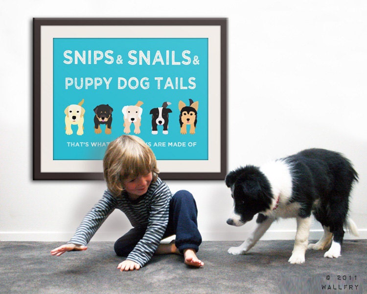 Nursery art print. Boys nursery wall art Puppy dog Thats what little boys are made of Kids wall art baby nursery decor 8x10 print by WallFry