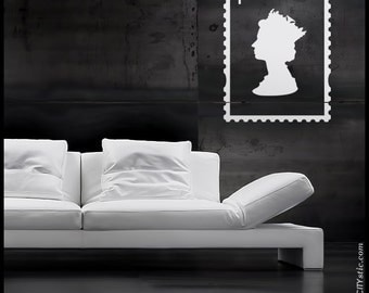 ENGLAND - WALL DECAL: British First Class Stamp with Queen Elizabeth silhouette, Crown, Vinyl, wall decor, sticker