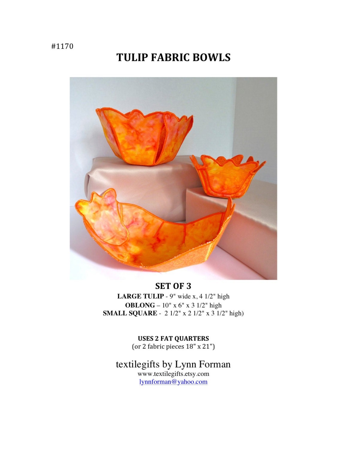 Tulip fabric bowl pattern, original design, set of 3