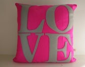 Neon Pink 18"x18" 'L O V E' Cushion - Typography Pillow
