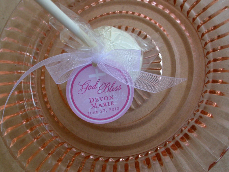 Baptism God Bless Tags for cake pops, lollipops and cookie favors - 1.5 inch custom personalized tags Il_170x135
