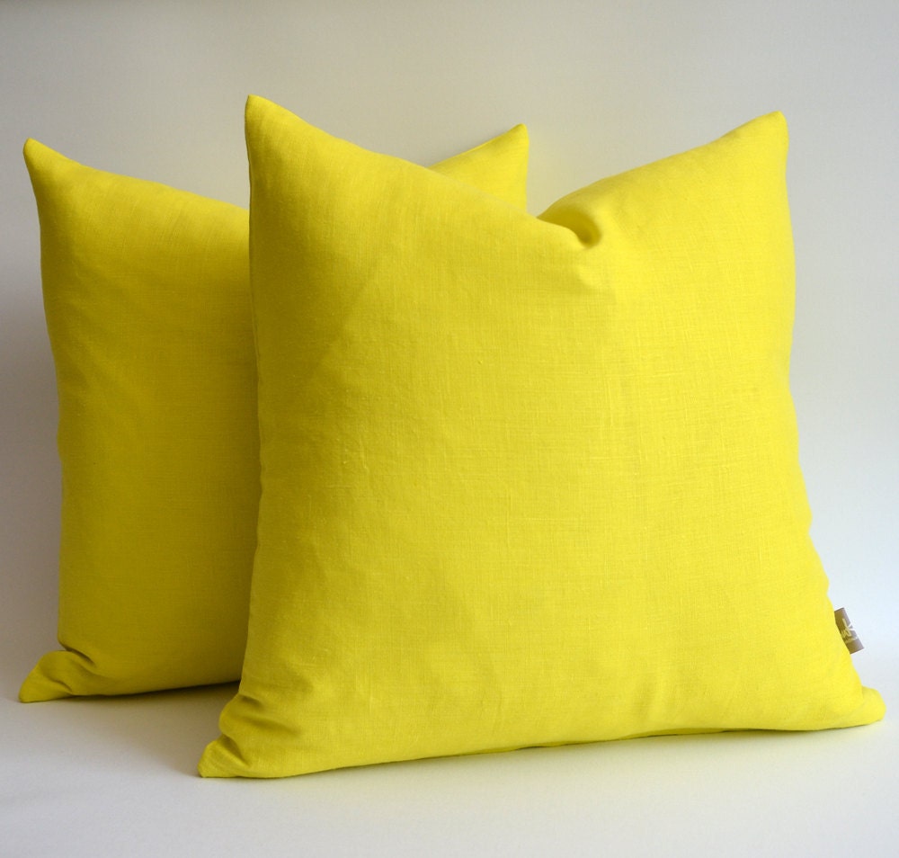 Sukan / 1 Linen Pillow Covers Lemon Yellow - large pillow - euro pillow covers - european pillow covers - throw pillow - 26x26 pillow covers
