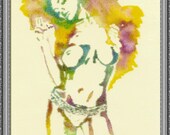 ORIGINAL AND UNIQUE ---- Nude - Print of a painting of mine on parchment paper