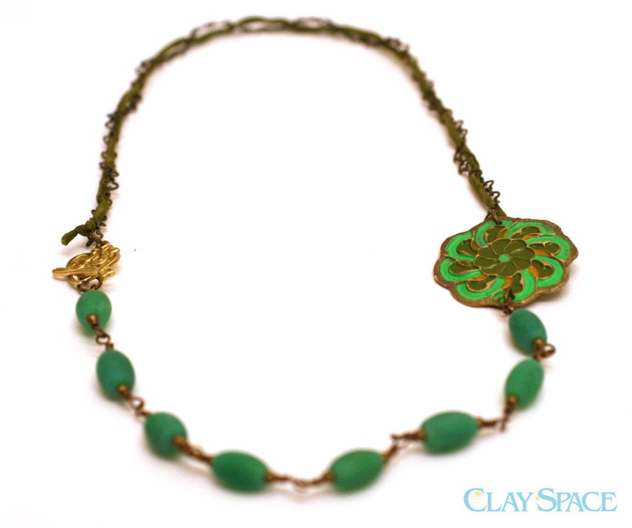 Green Fire Agate Necklace - Celtic Life