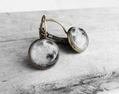 Happy Father's Day Sale - Handmade Resin Antique Bronze Vintage Black and White Moon Design Cabochon Leverback Earrings  (Get 12% OFF)