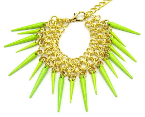 Spike Bracelet - Punk Rock Jewelry - Lime Green Jewelry - Bright Summer Bracelet - Neon Brights