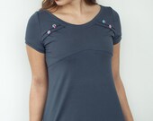 dark grey jersey shirt - flowers - buttons