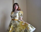 Full Skirt Dancing Dress  - Yellow Spring Dress - Large Floral Print Dress -Yellow Orange