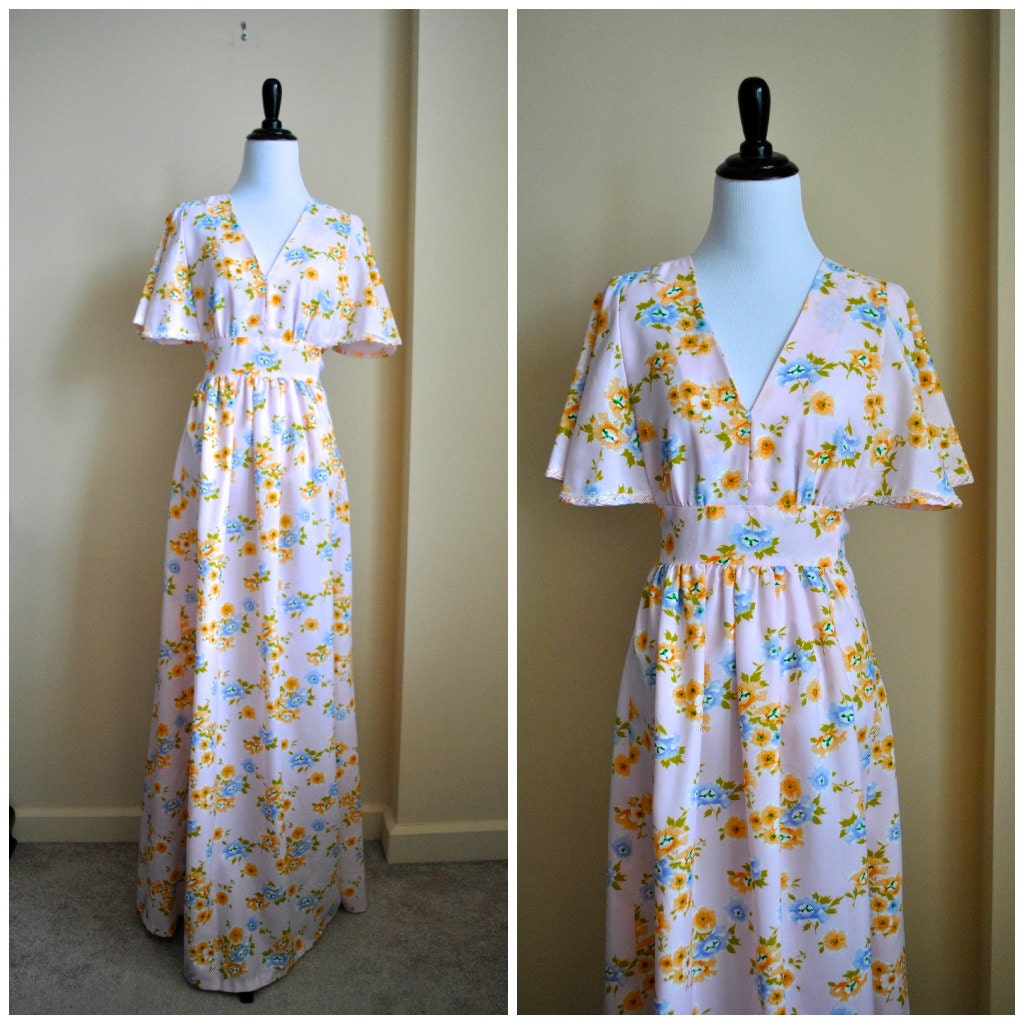 Spring Maxi Floral 1970s Girly Dress - Simple Spring Maxi Dress Small