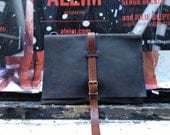 Belted leather messenger - cross body bag - hand stitched lap top bag made by aixa