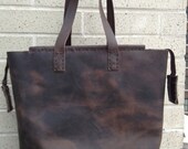 Zippered -hand made leather purse tote - hand stitched by Aixa Sobin