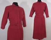 1950s Lofties Knit Set - Bombshell sweater and skirt - cinnamon wool chenille knit - S