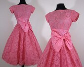 Vintage 1950s Lace Prom Dress - Apricot Full Skirt - Attached Crinoline Satin Trim Party Dress - XS