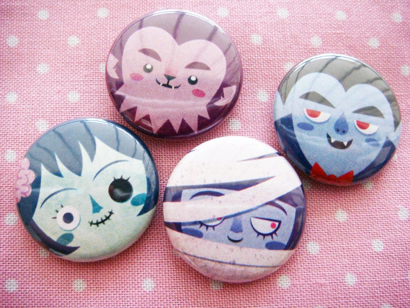 The Ghoul Gang  -  Creepy cute monster 1 inch pinback button set