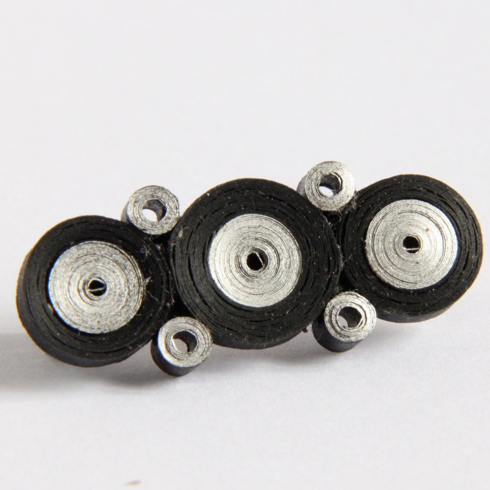 CLEARANCE Save 50% Black and Silver Circle Pin Brooch Handmade by Paper Quilling Eco Friendly Jewelry Artisan Jewelry