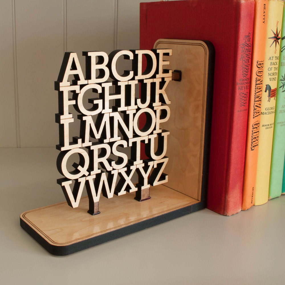 Wooden Alphabet Bookend Kids Children ABC Letters Nursery