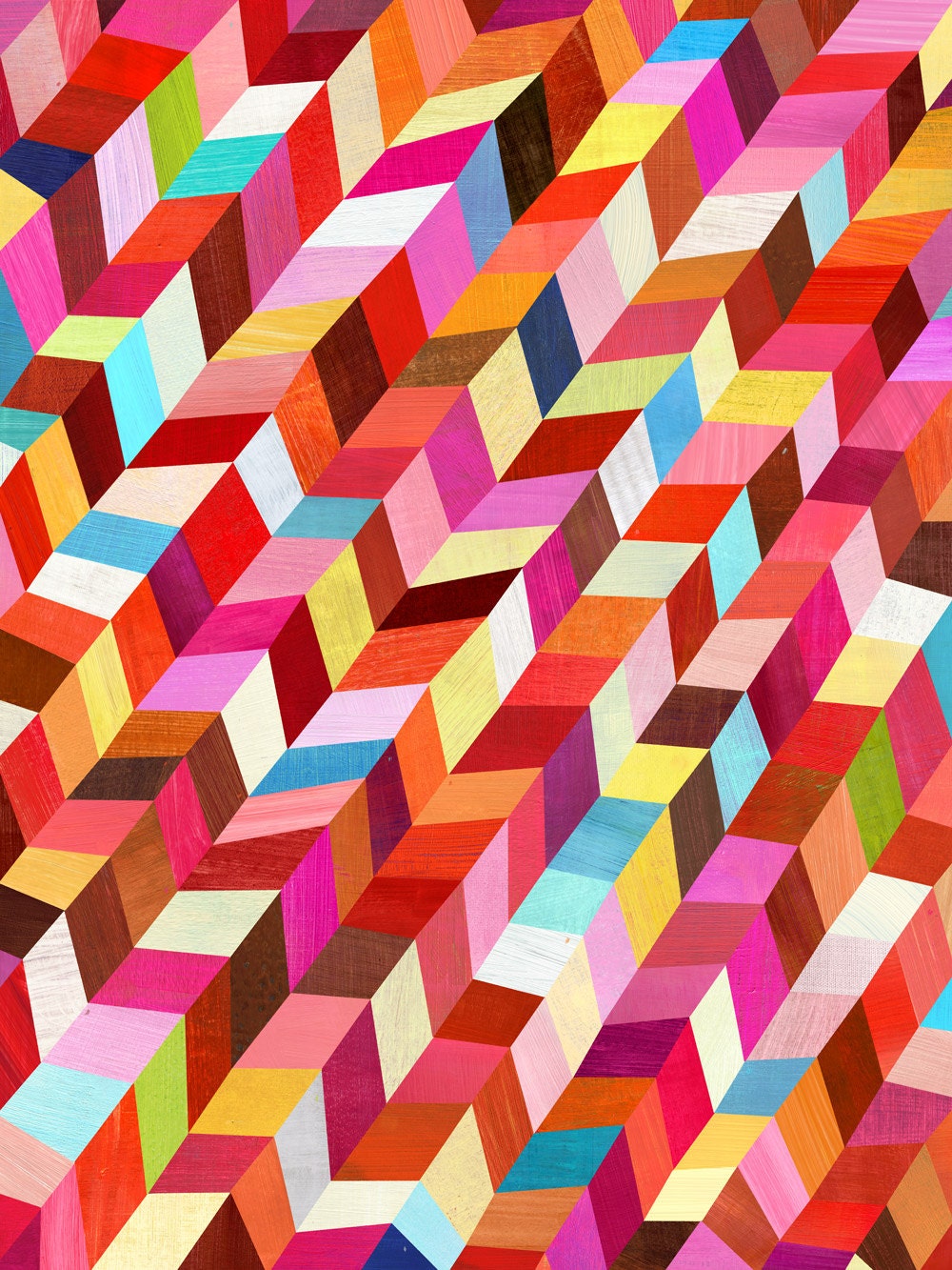 Red, Red Rhombus, Geometric Art Print, 12"x16"