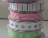 Scrapbooking Ribbon from American Crafts Easter Spring holiday Assortment of 6 ribbon trims 12" of each pattern 3/8" wide