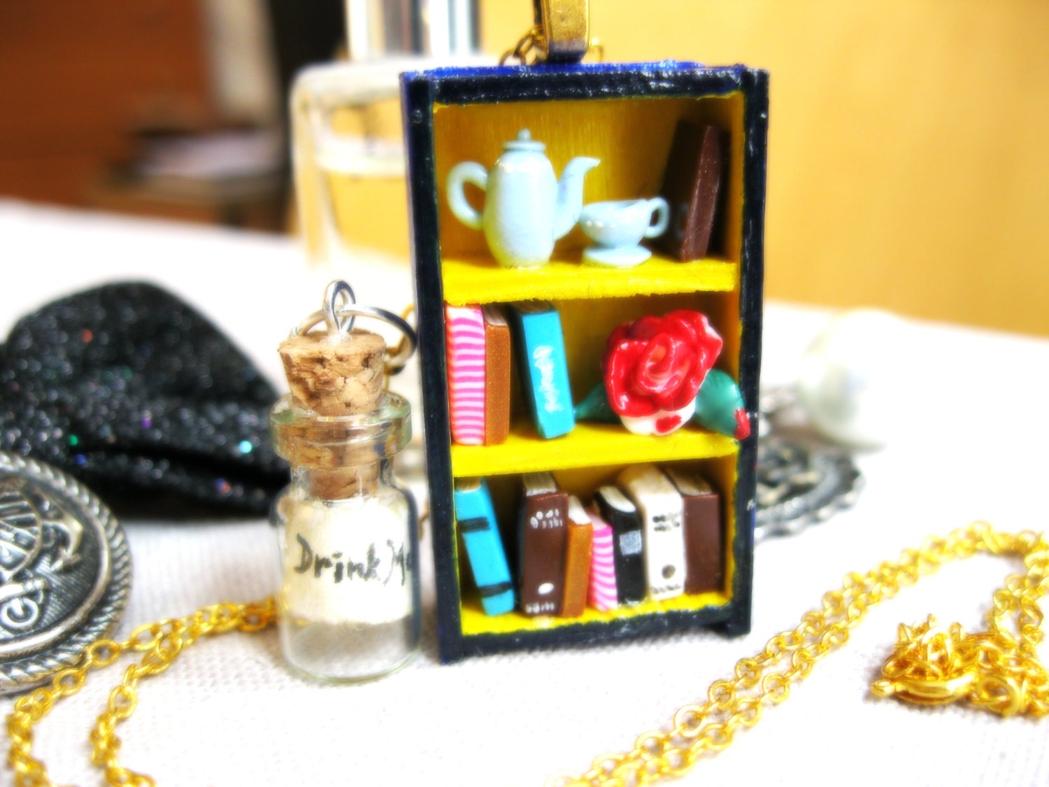 Alice in Wonderland Bookshelf Necklace - Book Jewelry by Coryographies (Made to Order)