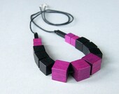Wooden Cube Necklace, Geometric Necklace, Modern Necklace, Black Orchid Plum Wooden Beads, Eco-friendly Jewelry, Summer Fashion