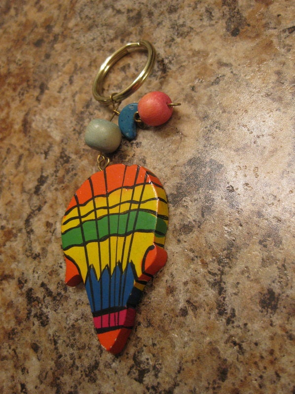 Awesome Summer keychain made from a vintage, upcycled wooden hot air balloon and beads