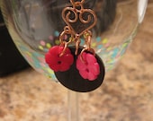 Lots of Love: copper heart and pink flower pendant with brown-black accent