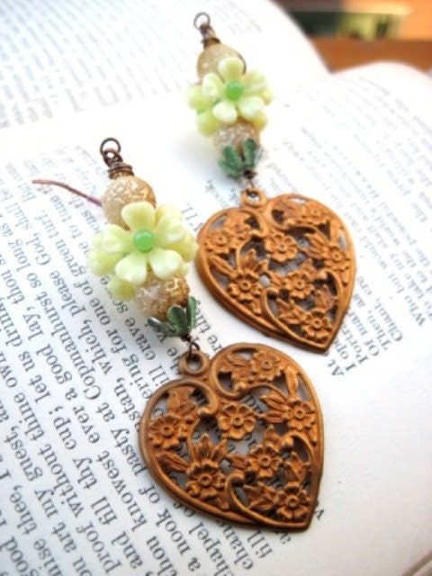 HeArts are For foRever Earrings - Vintage Brass pressings