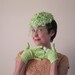 Vintage 1960's Spring Apple Green Floral Hydrangeas Net Hat